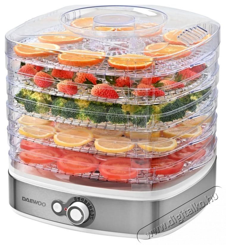 Daewoo DD450W aszal&oacute;g&eacute;p, 500 W, 5 t&aacute;lca, 35-70  C, be&eacute;p&iacute;tett ventil&aacute;tor, feh&eacute;r/lila Konyhai term&eacute;kek - Konyhai kisg&eacute;p (s&uuml;t&eacute;s / főz&eacute;s / hűt&eacute;s / &eacute;telk&eacute;sz&iacute;t&eacute;s) - Gy&uuml;m&ouml;lcsaszal&oacute; - 533193