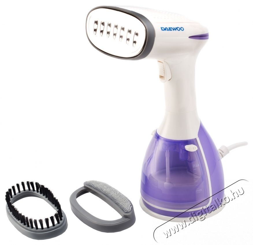 Daewoo DGS1500PK F&uuml;ggőleges gőz&ouml;lős vasal&oacute;, 1500 W, 280 ml, gőz 60 g/perc, Feh&eacute;r/Lila H&aacute;ztart&aacute;s / Otthon / K&uuml;lt&eacute;r - Vasal&oacute; - Gőz&aacute;llom&aacute;s - 533201