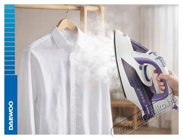 Daewoo DSI3000P vasal&oacute;, 2600 W, ker&aacute;mia vasal&oacute;talp, erős gőzsug&aacute;r 25 g/perc, f&uuml;ggőleges gőz&ouml;l&eacute;s, &ouml;ntiszt&iacute;t&oacute;, cs&ouml;p&ouml;g&eacute;sg&aacute;tl&oacute;, v&iacute;zkőmentes&iacute;tő, 300 ml-es tart&aacute;lykapacit&aacute;s, feh&eacute;r/lila H&aacute;ztart&aacute;s / Otthon / K&uuml;lt&eacute;r - Vasal&oacute; - Gőz&aacute;llom&aacute;s - 533204