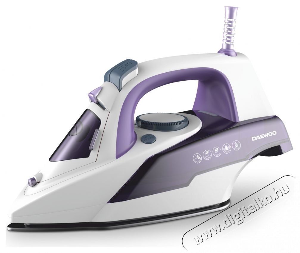 Daewoo DSI3000P vasal&oacute;, 2600 W, ker&aacute;mia vasal&oacute;talp, erős gőzsug&aacute;r 25 g/perc, f&uuml;ggőleges gőz&ouml;l&eacute;s, &ouml;ntiszt&iacute;t&oacute;, cs&ouml;p&ouml;g&eacute;sg&aacute;tl&oacute;, v&iacute;zkőmentes&iacute;tő, 300 ml-es tart&aacute;lykapacit&aacute;s, feh&eacute;r/lila H&aacute;ztart&aacute;s / Otthon / K&uuml;lt&eacute;r - Vasal&oacute; - Gőz&aacute;llom&aacute;s - 533204