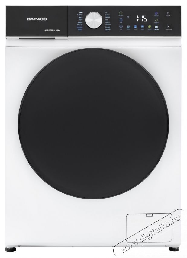 Daewoo mos&oacute;g&eacute;p, 9 kg, Inverter motor, 1400 rpm, 16 program, &Eacute;rintőgombok, Fekete kezelőpanel sz&iacute;nes ikonokkal, Fekete dupla ajt&oacute; (PC bor&iacute;t&aacute;s), A energiaoszt&aacute;ly, Feh&eacute;r H&aacute;ztart&aacute;s / Otthon / K&uuml;lt&eacute;r - Mos&oacute;g&eacute;p / sz&aacute;r&iacute;t&oacute;g&eacute;p - El&ouml;lt&ouml;ltős norm&aacute;l (60cm-ig) mos&oacute;g&eacute;p - 536354