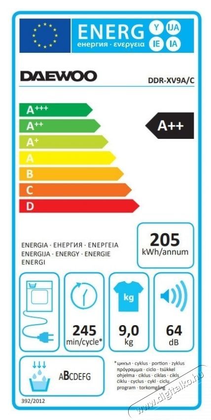 Daewoo DDR-XV9A/C hőszivatty&uacute;s sz&aacute;r&iacute;t&oacute;g&eacute;p, 9 kg, C energiaoszt&aacute;ly, Wi-fi funkci&oacute;, kivitel: Fekete T2 panel + fekete XXL ajt&oacute;, feh&eacute;r H&aacute;ztart&aacute;s / Otthon / K&uuml;lt&eacute;r - Mos&oacute;g&eacute;p / sz&aacute;r&iacute;t&oacute;g&eacute;p - Sz&aacute;r&iacute;t&oacute;g&eacute;p - 536361