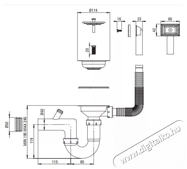 Deante ZXY 9926 szifon egymedenc&eacute;s ac&eacute;l mosogat&oacute;khoz t&uacute;lfoly&oacute;val, kr&oacute;m Konyhai term&eacute;kek - Mosogat&oacute; - Mosogat&oacute; csaptelep - 499620