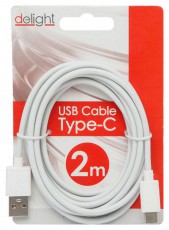 Delight 2m USB Type-C adatkábel - fehér Tv kiegészítők - Kábel / csatlakozó - USB kábel - 369086
