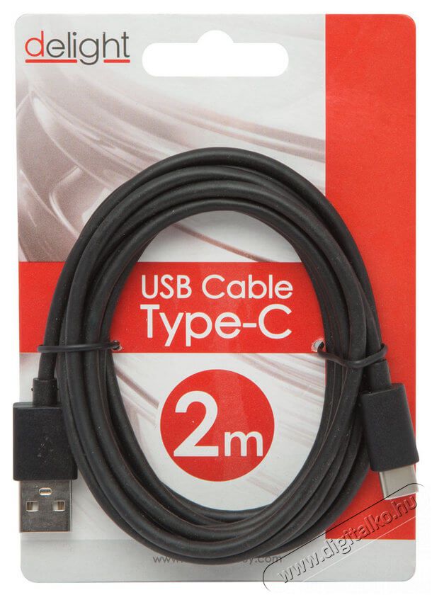 Delight USB Type-C adatkábel 2 méter - fekete Tv kiegészítők - Kábel / csatlakozó - USB kábel - 369087