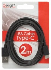 Delight USB Type-C adatkábel 2 méter - fekete Tv kiegészítők - Kábel / csatlakozó - USB kábel - 369087