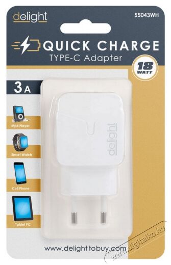 Delight 55043WH hálózati adapter Type-C PD18W gyorstöltéssel - fehér Mobil / Kommunikáció / Smart - Mobiltelefon kiegészítő / tok - Hálózati-, autós töltő - 369096