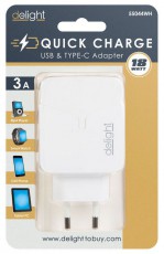 Delight 55044WH hálózati adapter USB + Type-C PD18W gyorstöltéssel - fehér Mobil / Kommunikáció / Smart - Mobiltelefon kiegészítő / tok - Hálózati-, autós töltő - 369098