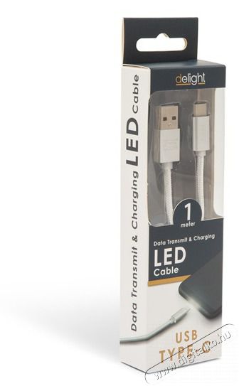 Delight LED fénnyel USB Type-C 1m fehér adatkábel Mobil / Kommunikáció / Smart - Tablet / E-book kiegészítő, tok - Kábel - 394195