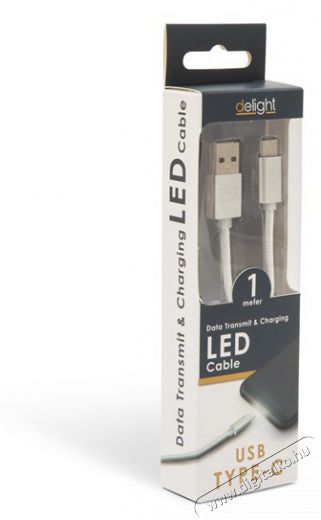 Delight LED fénnyel USB Type-C 1m fehér adatkábel Mobil / Kommunikáció / Smart - Tablet / E-book kiegészítő, tok - Kábel - 394195