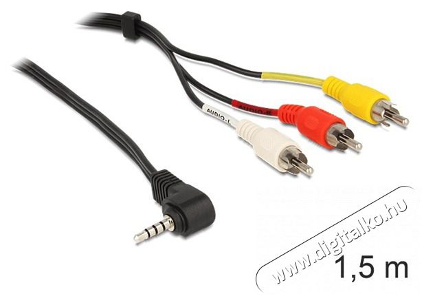 Delock 84504 sztereó jack 3.5 mm 4 pin apa forgatott > 3 x RCA apa 1,5 m kábel Tv kiegészítők - Kábel / csatlakozó - Jack-RCA kábel - 387824