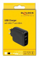 Delock 41455 USB-C PD 3.0 + USB-A 20W+12W hálózati töltő Akkuk és töltők - Li-ion akkumulátor és töltő (gyári) - Töltő / hálózati adapter - 408477