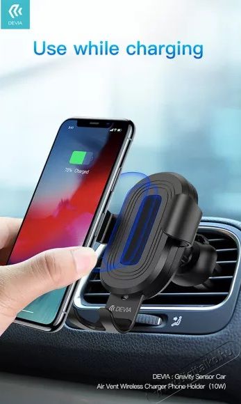 Devia ST329906 V.2 10W szellőzőrácsba illeszthető vezeték nélküli autós gyorstöltő és tartó Mobil / Kommunikáció / Smart - Mobiltelefon kiegészítő / tok - Hálózati-, autós töltő - 369228