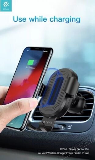 Devia ST329906 V.2 10W szellőzőrácsba illeszthető vezeték nélküli autós gyorstöltő és tartó Mobil / Kommunikáció / Smart - Mobiltelefon kiegészítő / tok - Hálózati-, autós töltő - 369228