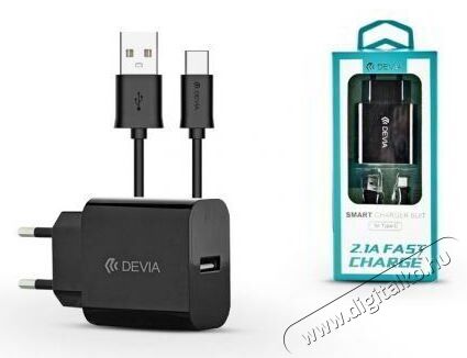 Devia ST301179 Smart 2A univerzális hálózati töltő + Type-C kábel - fekete Mobil / Kommunikáció / Smart - Mobiltelefon kiegészítő / tok - Hálózati-, autós töltő - 369142