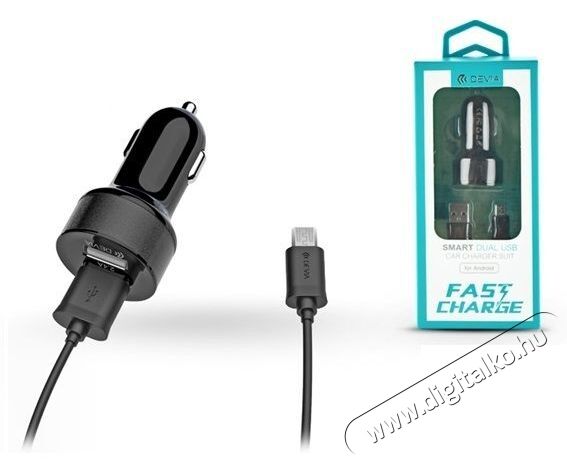 Devia ST301193 Smart 2,4A univerzális 2x USB autós töltő + Type-C kábel - fekete Mobil / Kommunikáció / Smart - Mobiltelefon kiegészítő / tok - Hálózati-, autós töltő - 369144