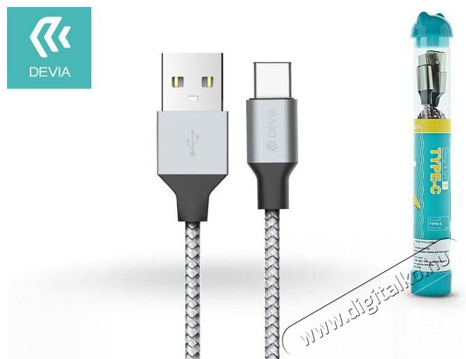 Devia ST325434 Tube Type-C textil adatkábel - ezüst/fekete Mobil / Kommunikáció / Smart - Mobiltelefon kiegészítő / tok - Kábel / átalakító - 369210