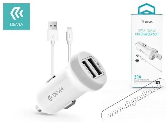 Devia ST326905 Devia Smart dual port Lightning car charger 3,1A - autós töltő 2xUSB + Lightning kábel Mobil / Kommunikáció / Smart - Mobiltelefon kiegészítő / tok - Hálózati-, autós töltő - 369220