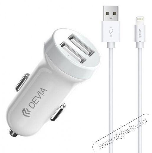 Devia ST326905 Devia Smart dual port Lightning car charger 3,1A - autós töltő 2xUSB + Lightning kábel Mobil / Kommunikáció / Smart - Mobiltelefon kiegészítő / tok - Hálózati-, autós töltő - 369220