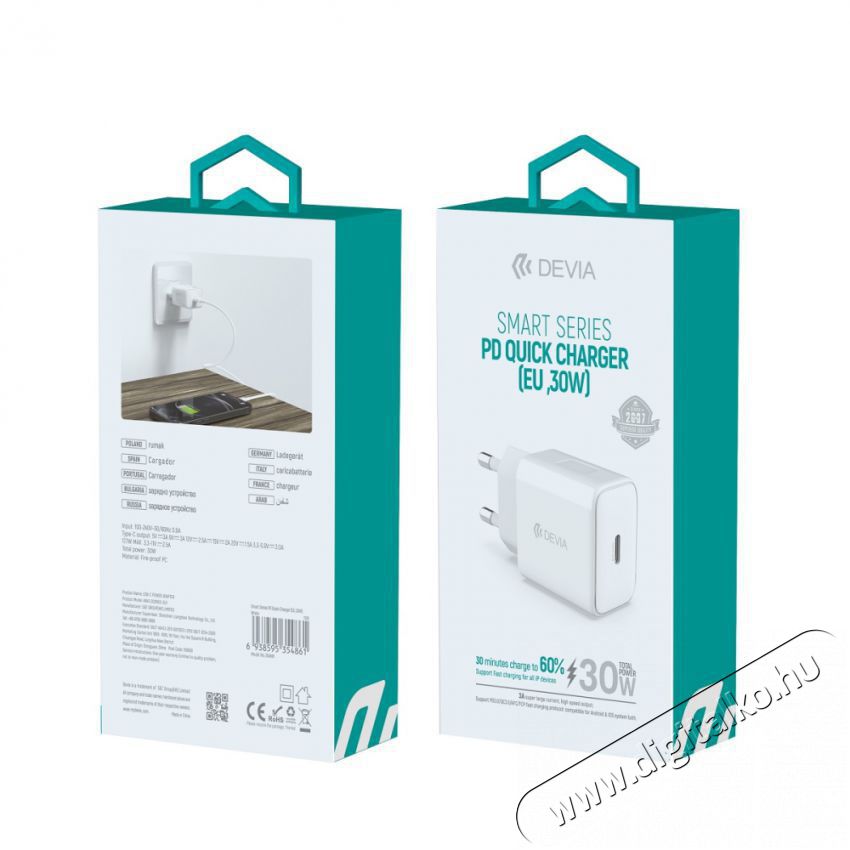 Devia ST354861 Type-C bemenettel - 30W - Smart PD3.0 Quick Charger hálózati töltő adapter Mobil / Kommunikáció / Smart - Mobiltelefon kiegészítő / tok - Hálózati-, autós töltő - 394122