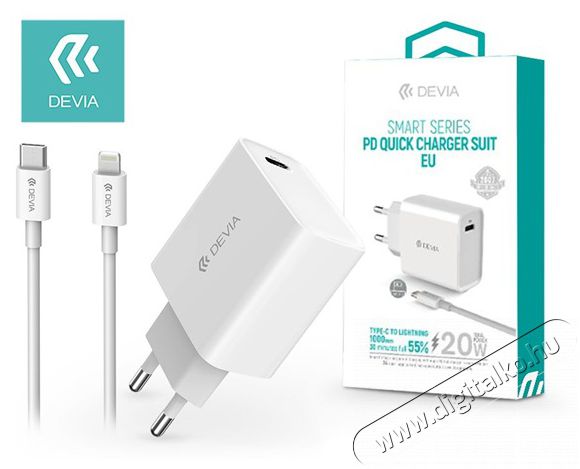 Devia ST346293 20W 3.0 QC USB Type-C fehér hálózati gyorstöltő adapter + Type-C/Lightning adatkábel Mobil / Kommunikáció / Smart - Tablet / E-book kiegészítő, tok - Kábel - 439641