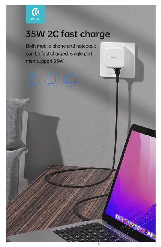 Devia ST366086 GaN 35W 2xType-C hálózati töltő adapter Akkuk és töltők - Li-ion akkumulátor és töltő (gyári) - Töltő / hálózati adapter - 478478