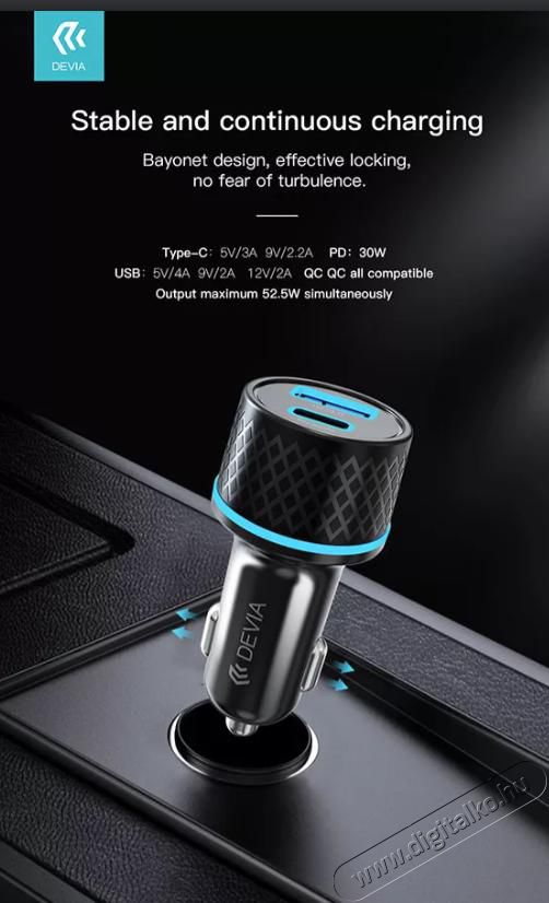 Devia ST354663 30W+QC 3.0 USB + Type-C szivargy&uacute;jt&oacute; t&ouml;ltő Tv kieg&eacute;sz&iacute;tők - K&aacute;bel / csatlakoz&oacute; - USB k&aacute;bel - 479616
