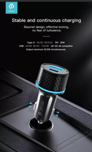 Devia ST354663 30W+QC 3.0 USB + Type-C szivargy&uacute;jt&oacute; t&ouml;ltő Tv kieg&eacute;sz&iacute;tők - K&aacute;bel / csatlakoz&oacute; - USB k&aacute;bel - 479616