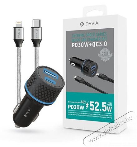 Devia ST354670 30W USB + Type-C szivargy&uacute;jt&oacute; t&ouml;ltő +Lightning-Type-C k&aacute;bel Tv kieg&eacute;sz&iacute;tők - K&aacute;bel / csatlakoz&oacute; - USB k&aacute;bel - 479617