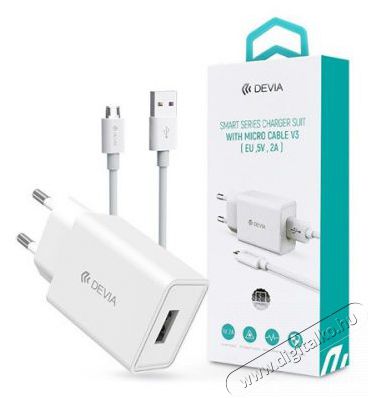 Devia ST362286 10W fehér hálózati töltő adapter +1m microUSB kábel Akkuk és töltők - Li-ion akkumulátor és töltő (gyári) - Töltő / hálózati adapter - 478444
