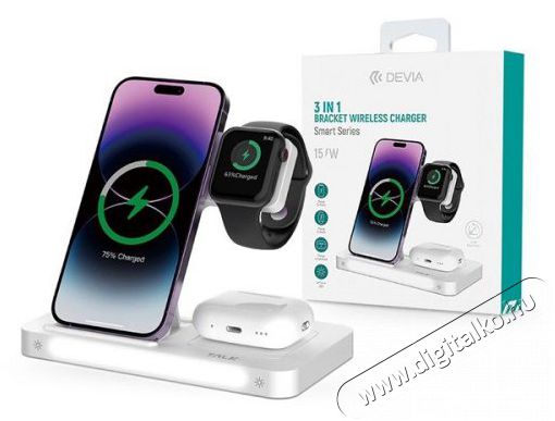 Devia ST379857 15W 3in1 fehér vezeték nélküli töltő állomás Mobil / Kommunikáció / Smart - Mobiltelefon kiegészítő / tok - Kiegészítő - 478437