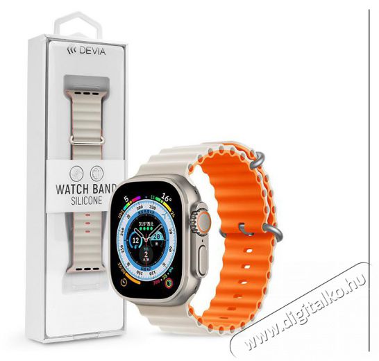Devia ST381676 Apple Watch 42/44/45/49mm fehér/narancs szilikon sport szíj Mobil / Kommunikáció / Smart - Okos eszköz - Egyéb okos eszköz - 478142