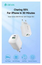 Devia ST386718 Smart GaN 30W PD USB + Type-C Hálózati töltő adapter Akkuk és töltők - Li-ion akkumulátor és töltő (gyári) - Töltő / hálózati adapter - 514798
