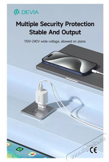 Devia ST386718 Smart GaN 30W PD USB + Type-C Hálózati töltő adapter Akkuk és töltők - Li-ion akkumulátor és töltő (gyári) - Töltő / hálózati adapter - 514798