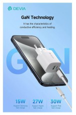 Devia ST386718 Smart GaN 30W PD USB + Type-C Hálózati töltő adapter Akkuk és töltők - Li-ion akkumulátor és töltő (gyári) - Töltő / hálózati adapter - 514798