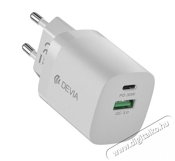Devia ST386718 Smart GaN 30W PD USB + Type-C Hálózati töltő adapter Akkuk és töltők - Li-ion akkumulátor és töltő (gyári) - Töltő / hálózati adapter - 514798