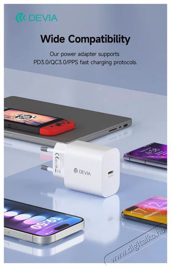 Devia ST399794 Smart GaN 30W Type-C Hálózati töltő adapter Akkuk és töltők - Li-ion akkumulátor és töltő (gyári) - Töltő / hálózati adapter - 514799