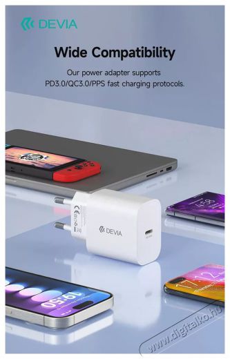 Devia ST399794 Smart GaN 30W Type-C Hálózati töltő adapter Akkuk és töltők - Li-ion akkumulátor és töltő (gyári) - Töltő / hálózati adapter - 514799