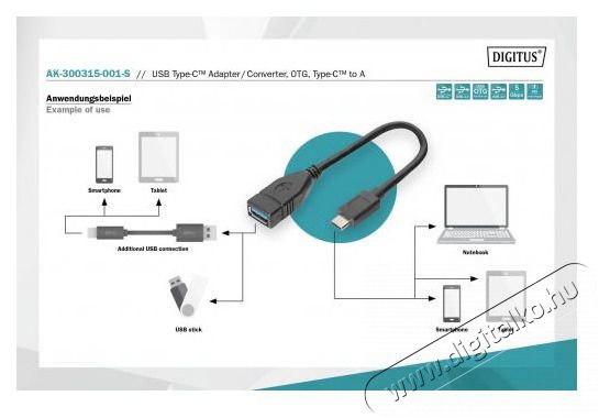 DIGITUS USB 3.0 Type A anya-> USB 3.0 Type C apa 0,15m OTG adapter Tv kiegészítők - Kábel / csatlakozó - Csatlakozó / elosztó / átalakító - 393648