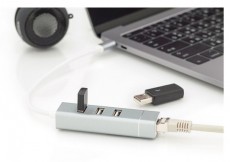 DIGITUS USB Type-C Ethernet adapter + 3 portos USB HUB Iroda és számítástechnika - Hálózat - Hálózati kiegészítő - 393038