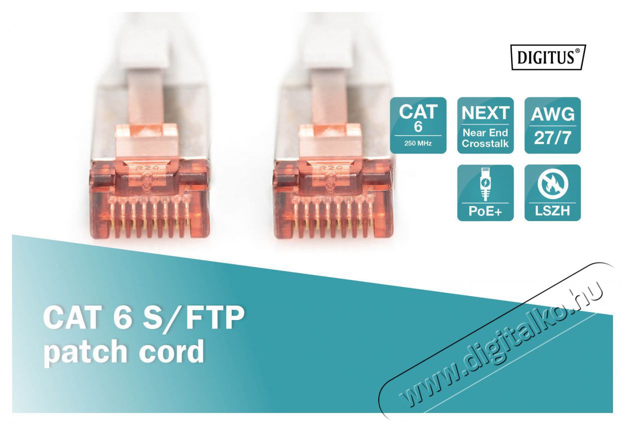 DIGITUS CAT6 S-FTP LSZH 2m patch k&aacute;bel - sz&uuml;rke Iroda &eacute;s sz&aacute;m&iacute;t&aacute;stechnika - H&aacute;l&oacute;zat - H&aacute;l&oacute;zati kieg&eacute;sz&iacute;tő - 393261