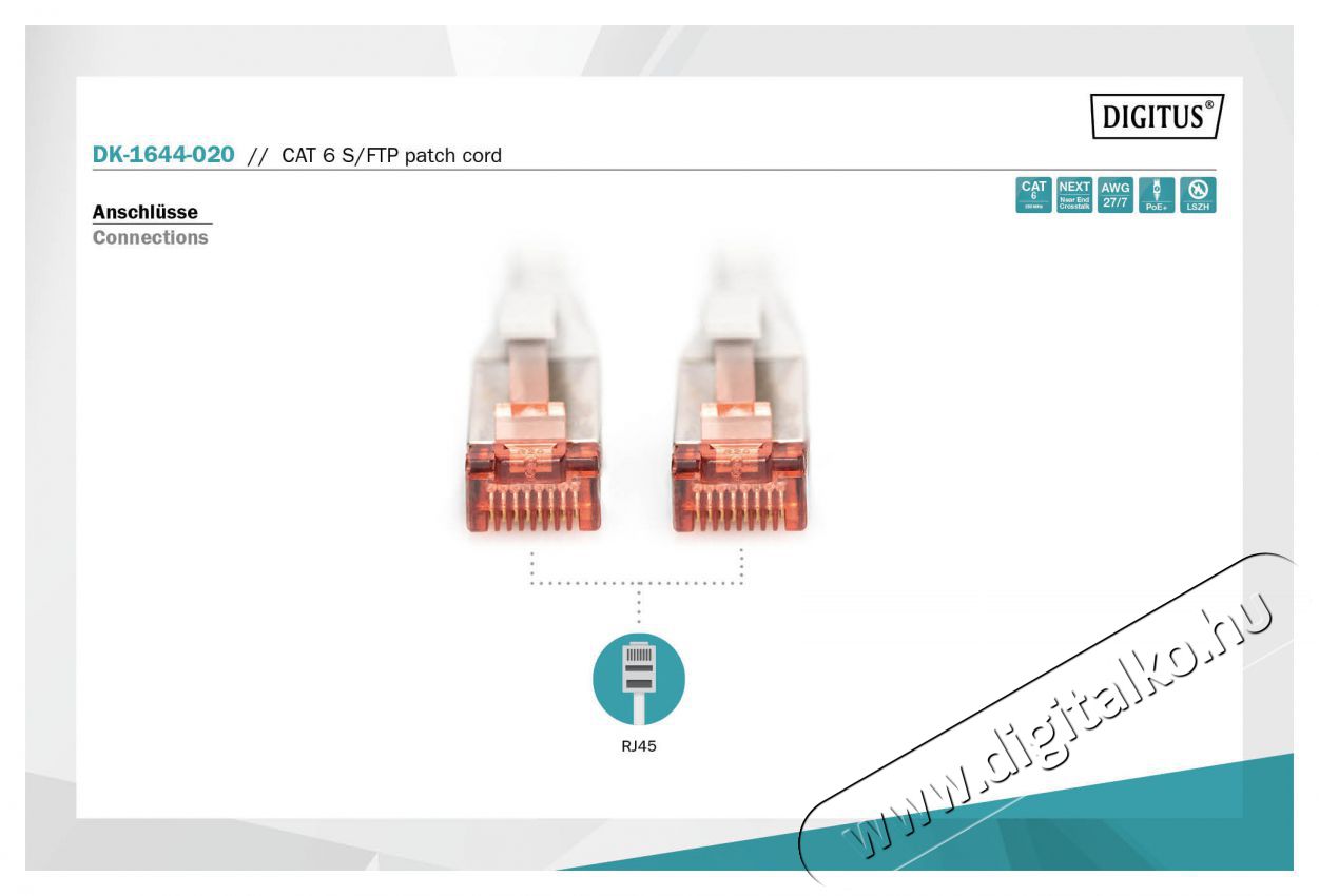 DIGITUS CAT6 S-FTP LSZH 2m patch k&aacute;bel - sz&uuml;rke Iroda &eacute;s sz&aacute;m&iacute;t&aacute;stechnika - H&aacute;l&oacute;zat - H&aacute;l&oacute;zati kieg&eacute;sz&iacute;tő - 393261