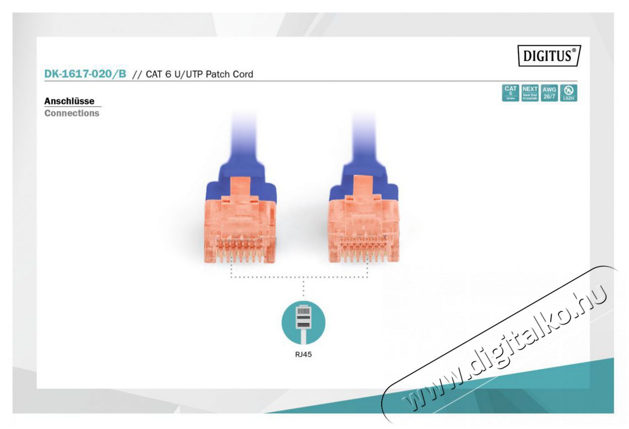 DIGITUS CAT6 U/UTP LSZH 2m k&eacute;k patch k&aacute;bel Iroda &eacute;s sz&aacute;m&iacute;t&aacute;stechnika - H&aacute;l&oacute;zat - H&aacute;l&oacute;zati kieg&eacute;sz&iacute;tő - 393525