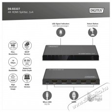 DIGITUS DS-55337 4 portos 4K/60Hz HDMI splitter Iroda és számítástechnika - Egyéb számítástechnikai termék - 507437