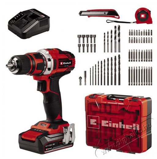 Einhell 4513955 PXC TE-CD 18/40 Li (1x2,5 Ah) akkumulátoros fúrócsavarozó + 69 részes tartozék készlet Háztartás / Otthon / Kültér - Szerszám - Fúró / fúrókalapács - 386744