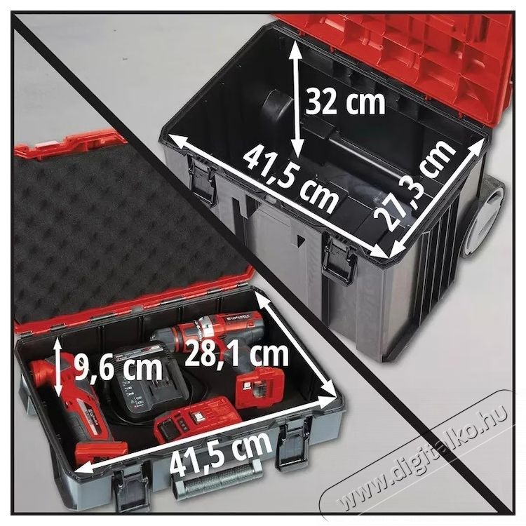 Einhell E-Case Tower kocsi t&aacute;rol&oacute;doboz k&eacute;szlet, max. 120 kg, 3 bőr&ouml;ndből &aacute;ll H&aacute;ztart&aacute;s / Otthon / K&uuml;lt&eacute;r - Szersz&aacute;m - Szersz&aacute;moskocsi - 535145