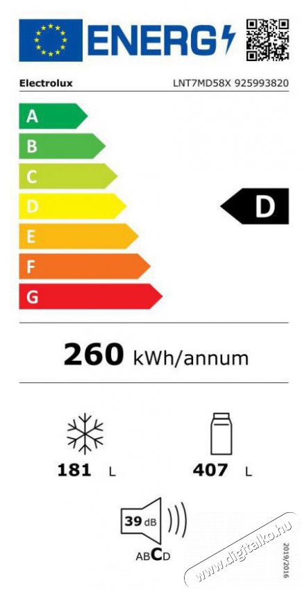 Electrolux LNT7MD58X Szabadon&aacute;ll&oacute; alulfagyaszt&oacute;s kombin&aacute;lt hűtő Konyhai term&eacute;kek - Hűtő, fagyaszt&oacute; (szabadon&aacute;ll&oacute;) - Alulfagyaszt&oacute;s kombin&aacute;lt hűtő - 527167