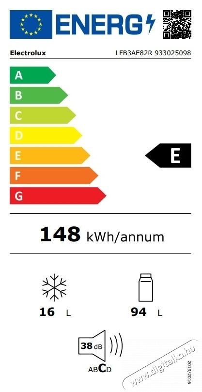 Electrolux LFB3AE82R Be&eacute;p&iacute;thető hűtőszekr&eacute;ny, 110 l, Elektronikus vez&eacute;rl&eacute;s, Megford&iacute;that&oacute; ajt&oacute;, E energiaoszt&aacute;ly, M 82 cm Konyhai term&eacute;kek - Hűtő, fagyaszt&oacute; (szabadon&aacute;ll&oacute;) - Mini hűtő / minib&aacute;r - 533300