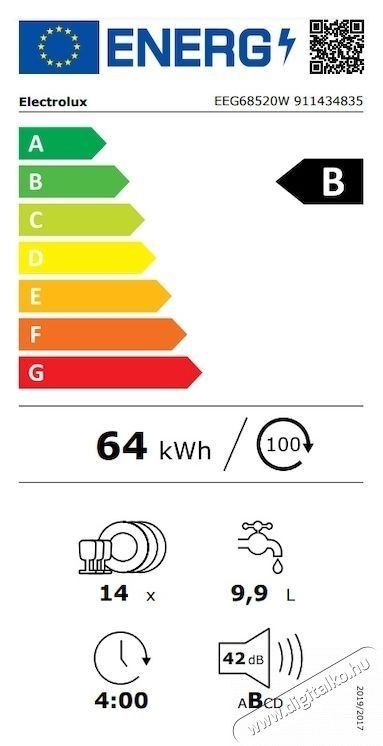Electrolux EEG68520W Be&eacute;p&iacute;thető mosogat&oacute;g&eacute;p, 14 ter&iacute;t&eacute;kes, 8 program, AirDry, QuickSelect, WiFi, Digit&aacute;lis kijelző, B energiaoszt&aacute;ly, Inverter motor, 60 cm Konyhai term&eacute;kek - Mosogat&oacute;g&eacute;p - Norm&aacute;l (60cm) be&eacute;p&iacute;thető mosogat&oacute;g&eacute;p - 533321