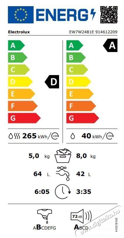 Electrolux Ecoline EW7W2481E, Mos&oacute;g&eacute;p sz&aacute;r&iacute;t&oacute;val, 8 kg mos&aacute;s, 5 kg sz&aacute;r&iacute;t&aacute;s, 1400 RPM, LCD, A energiaoszt&aacute;ly, Inverter motor, SteamCare+Sensicare, TimeManager, Feh&eacute;r H&aacute;ztart&aacute;s / Otthon / K&uuml;lt&eacute;r - Mos&oacute;g&eacute;p / sz&aacute;r&iacute;t&oacute;g&eacute;p - El&ouml;lt&ouml;ltős norm&aacute;l (60cm-ig) mos&oacute;g&eacute;p - 536446